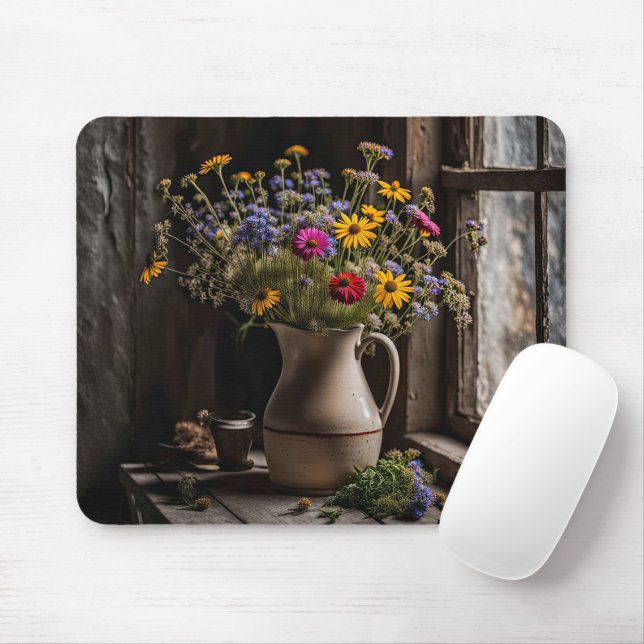Vintage bukett av vilda blommor musmatta (Med mus)