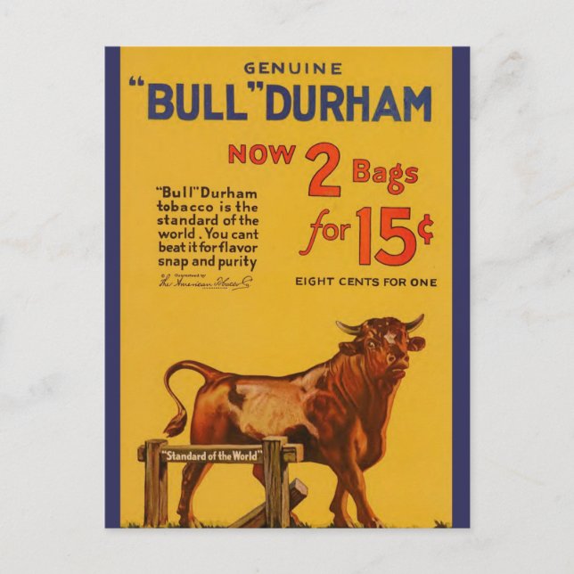Vintage Bull Durham Tobacco Advertisement Vykort (Framsida)
