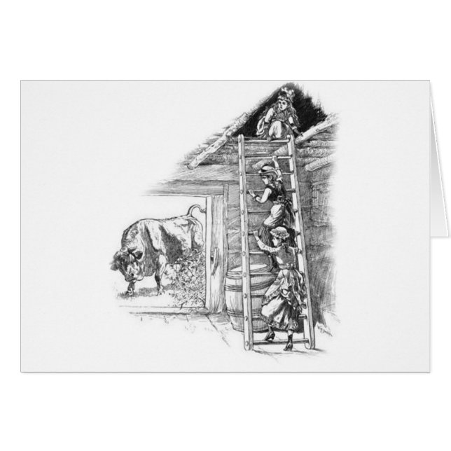 Vintage Bull i Barn Hälsningskort (Framsidan Horizontal)