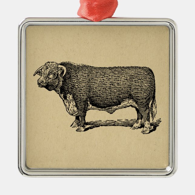 Vintage Bull Land & Farm Themed Art Julgransprydnad Metall (Framsidan)