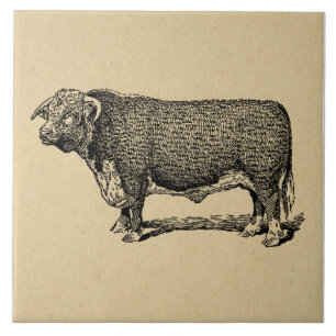 Vintage Bull Land & Farm Themed Art Kakelplatta