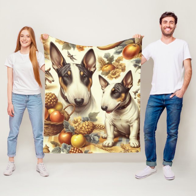 Vintage Bull Terrier Painting Fleecefilt (På plats)