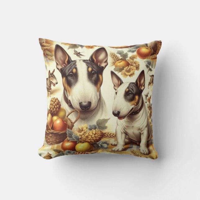 Vintage Bull Terrier Painting Kudde (Framsida)