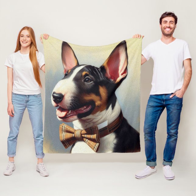 Vintage Bull Terrier Painting Porträtt Fleecefilt (På plats)