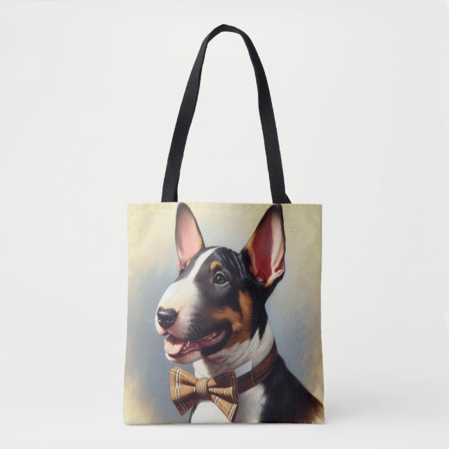 Vintage Bull Terrier Painting Porträtt Tygkasse (Framsida)