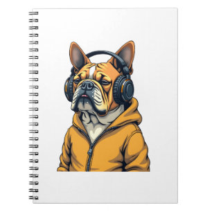 Vintage Bulldog i hörlurar med hoodie-musik Anteckningsbok