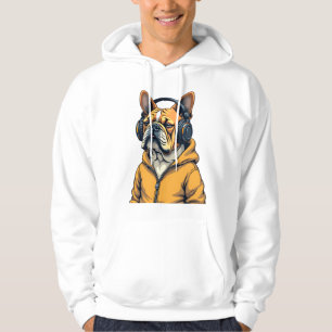 Vintage Bulldog i hörlurar med hoodie-musik Hoodie