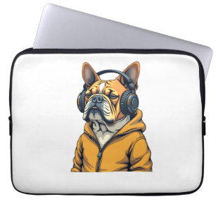 Vintage Bulldog i hörlurar med hoodie musik Laptop Fodral