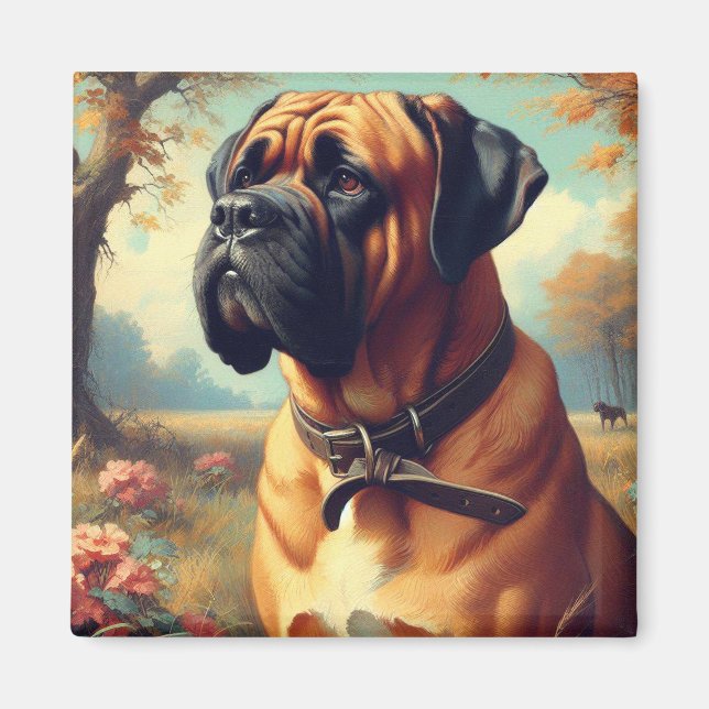 Vintage Bullmastiff-målning Magnet (Framsidan)