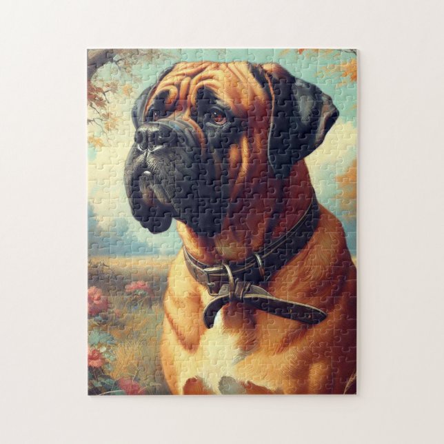Vintage Bullmastiff-målning Pussel (Vertikal)
