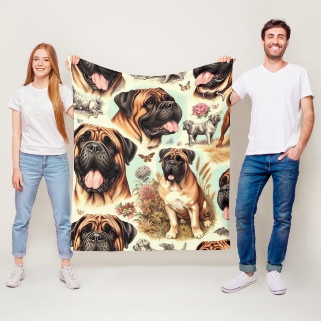 Vintage Bullmastiff Seamless Fleecefilt (På plats)
