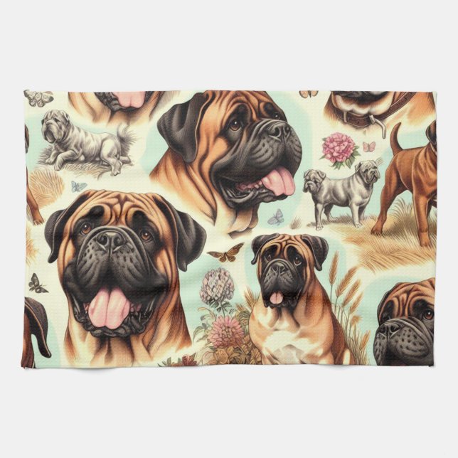 Vintage Bullmastiff Seamless Kökshandduk (Horisontell)