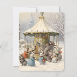 vintage bunnies carousel christmas julkort