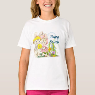 Vintage Bunnies & Flowers Glad påsk T Shirt