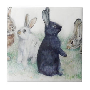 Vintage bunnies, glad påsk kakelplatta
