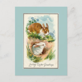 Vintage Bunnies Loving Påsk Blue vycard Helg Vykort