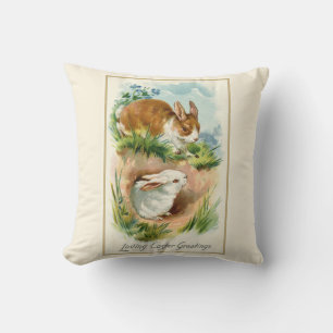 Vintage Bunnies Loving Påsk Hälsning Kudde