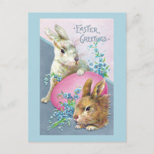 Vintage Bunnies och Giant Rosa Egg Vykort