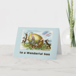 Vintage Bunnies och Påskägg Son Blue Helgkort