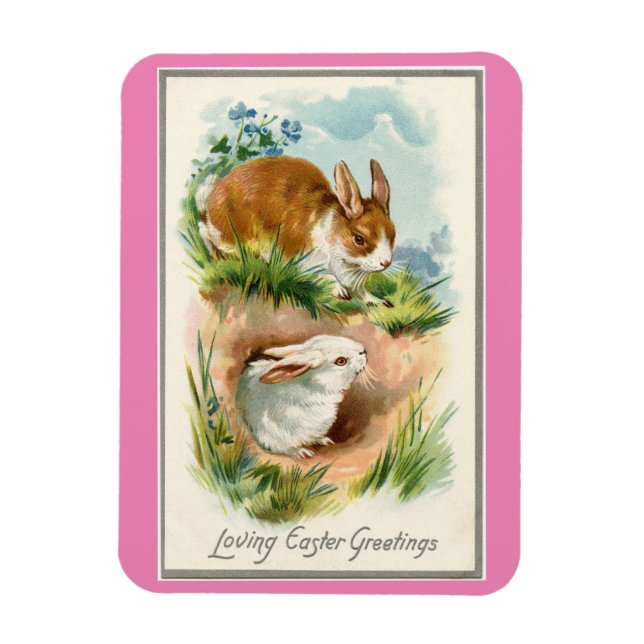 Vintage Bunnies Påsk Magnet (Vertikal)
