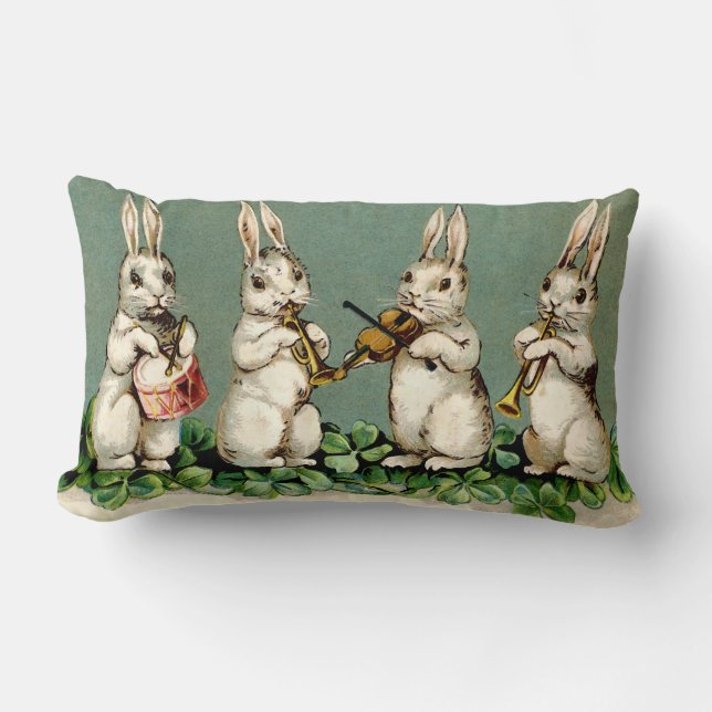 Vintage Bunnies uppspelningsinstrument Lumbarkudde (Framsida)