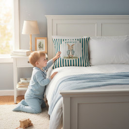 Vintage Bunny Blue Jacket Children's Name Pillow Kudde