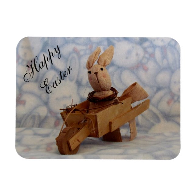 Vintage Bunny Cart Påsk Magnet (Horisontell)