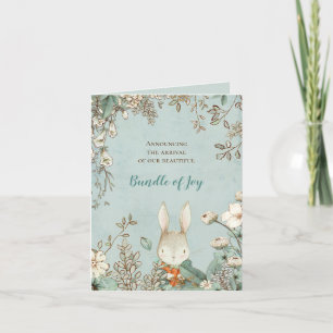 Vintage Bunny-fotoBlommigtar Grönt Boy Birth Meddelande