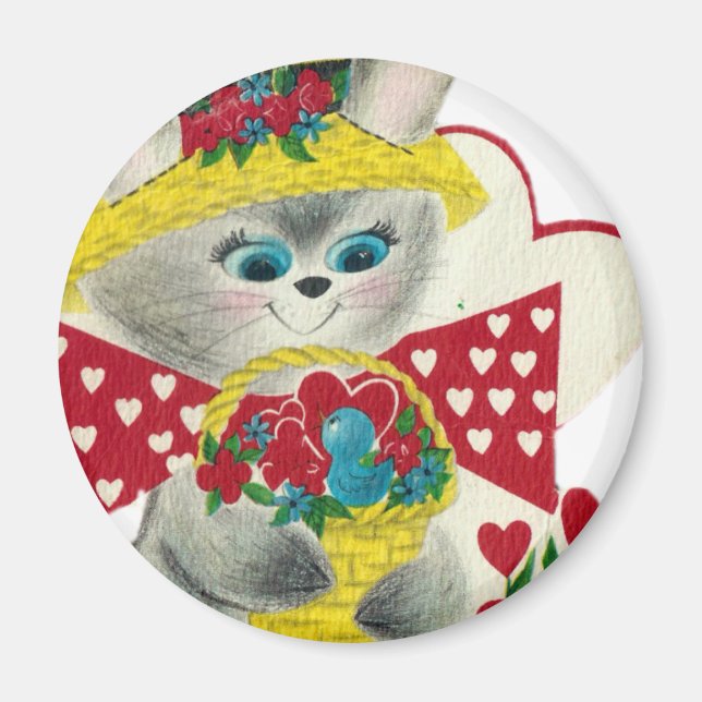 Vintage Bunny Hej Magnet (Framsidan)