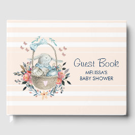 Vintage Bunny i basket med Söt Flowers Gästböcker