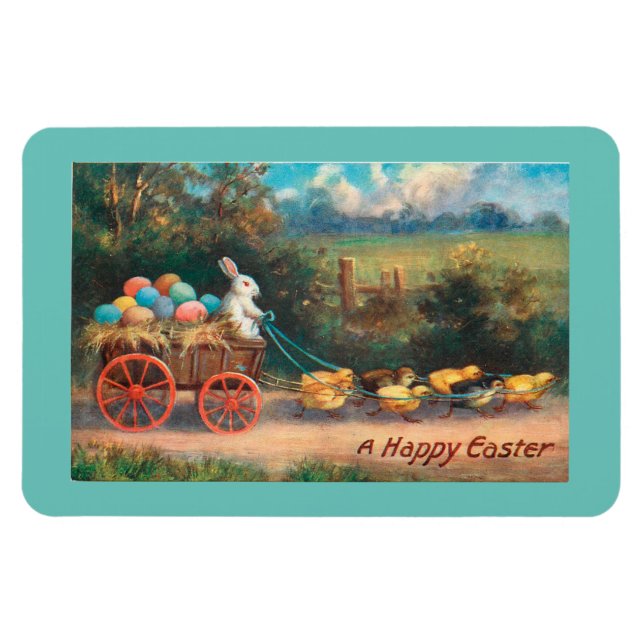 Vintage Bunny med vagnmagnet Magnet (Horisontell)