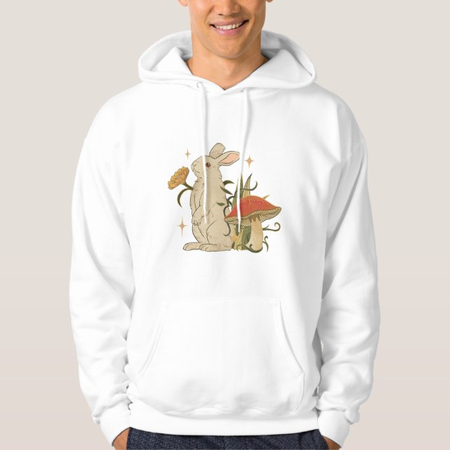 Vintage Bunny & Mushroom Artwork T-Shirt Hoodie (Framsida)