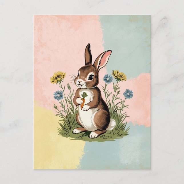 Vintage Bunny - nostalgiskt Påsk-kort Vykort (Framsida)