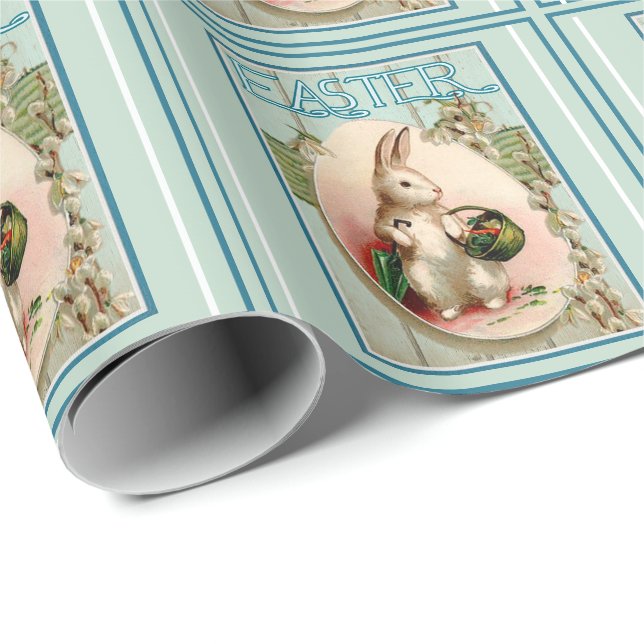 Vintage Bunny och Påskägg  Presentpapper (Rullad Hörn)