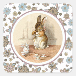 Vintage Bunny Påsk Fyrkantigt Klistermärke