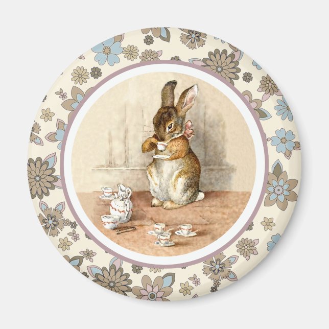 Vintage Bunny Påsk Gift Magnets Magnet (Framsidan)