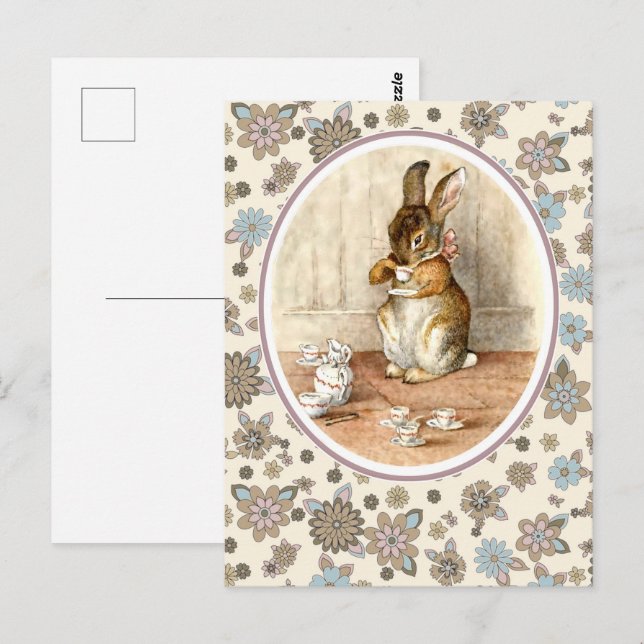 Vintage Bunny. Påsk vykort (Fram/baksida)