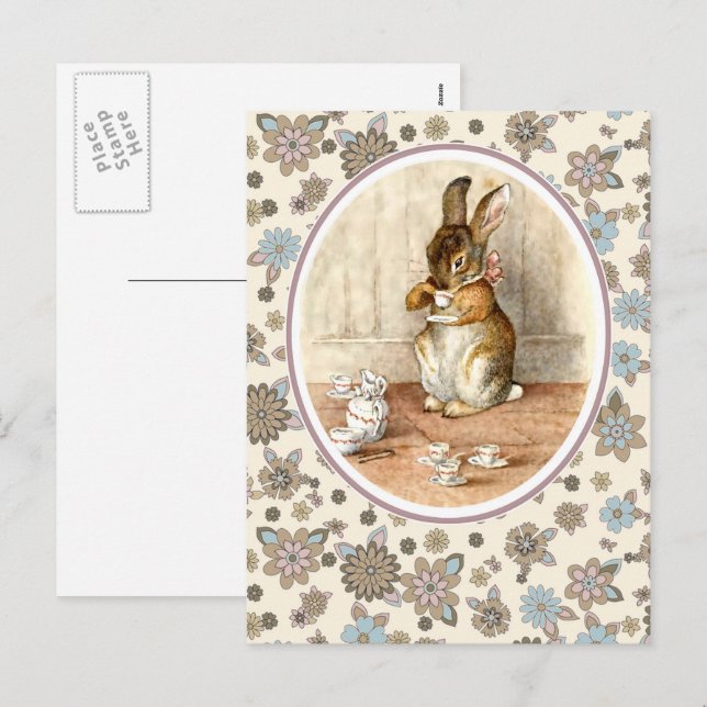 Vintage Bunny. Påsk vykort (Fram/baksida)