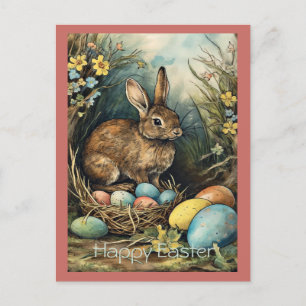 Vintage Bunny Påskägg Skog Helg Vykort