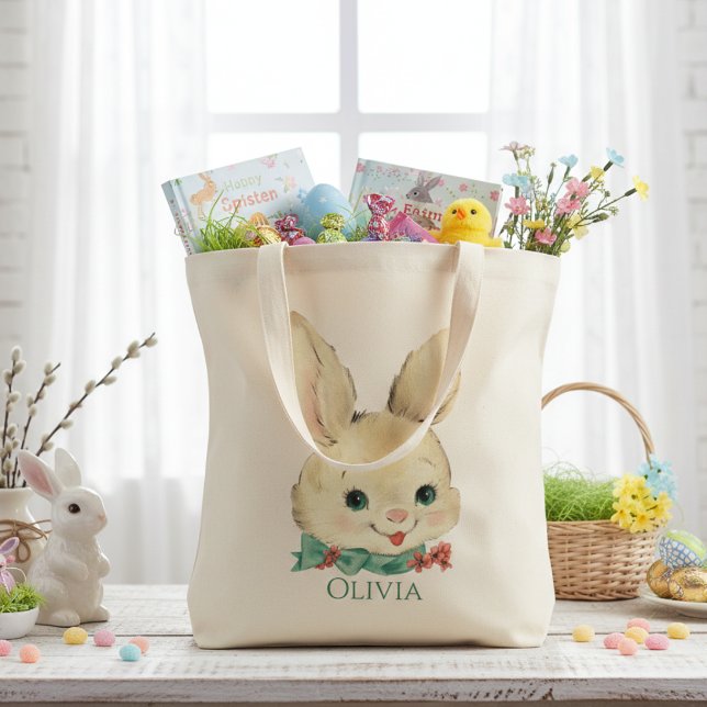 Vintage Bunny Personlig Påsk Tygkasse (Vintage Bunny Personalized Easter Tote Bag)