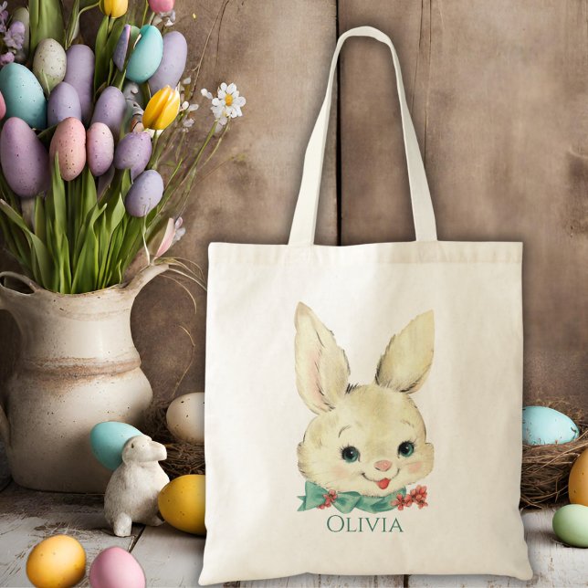 Vintage Bunny Personlig Påsk Tygkasse (Vintage Bunny Personalized Easter Tote Bag)