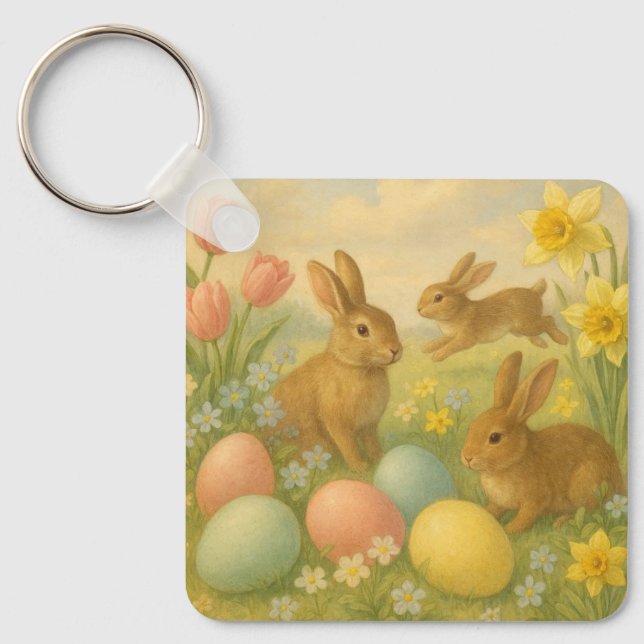 Vintage Bunny/Rabbit Easter Egg/Spring   Nyckelring (Framsida)