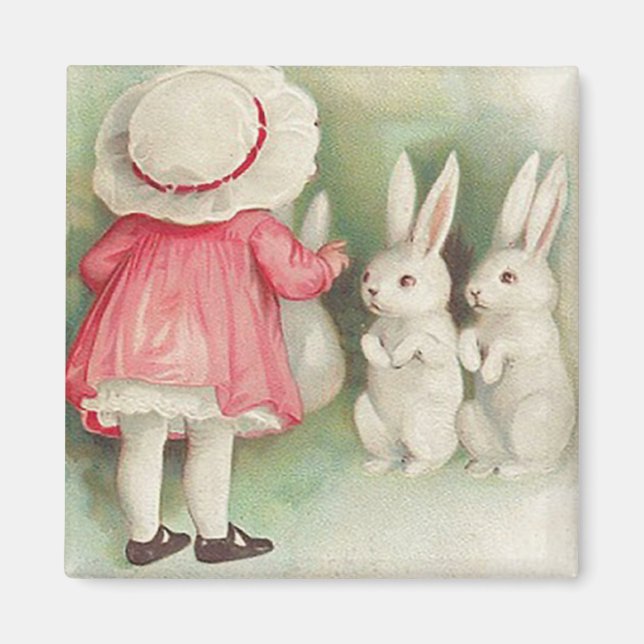 Vintage Bunny Rabbits Påsk Hälsning Magnet (Framsidan)