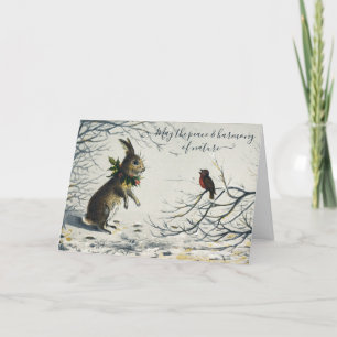 Vintage Bunny & Robin i ett Helgdag för matvedödni Helgkort
