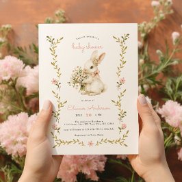 Vintage Bunny Rosa Baby Shower Inbjudningar