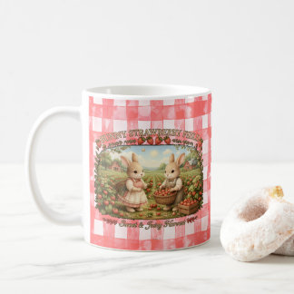 Vintage Bunny Strawberry Field Cottagecore Illustr Kaffemugg