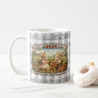 Vintage Bunny Strawberry Field Cottagecore Illustr Kaffemugg