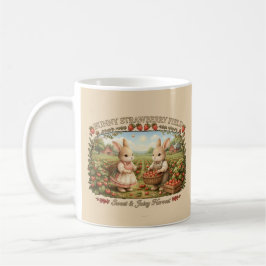 Vintage Bunny Strawberry Field Cottagecore Illustr Kaffemugg