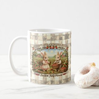 Vintage Bunny Strawberry Field Cottagecore Illustr Kaffemugg