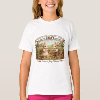 Vintage Bunny Strawberry Field Cottagecore Illustr T Shirt
